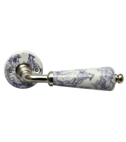 Manillas de puerta cromadas de porcelana Toile de Jouy Merigous | MillaManillas