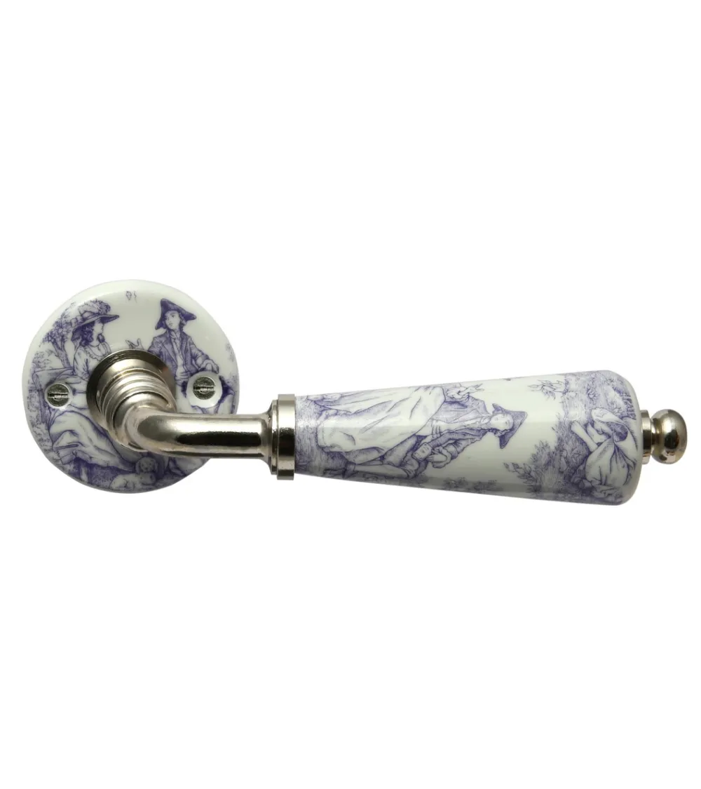 Manillas de puerta cromadas de porcelana Toile de Jouy Merigous | MillaManillas