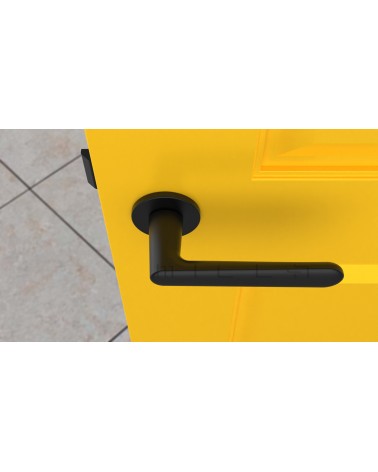 Palanca de puerta negra mate ARIA palanca de diseño vista superior montada en una puerta
