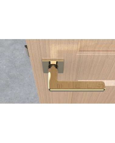 Tirador de puerta oro pulido SETIA manilla design vista superior montada en una puerta