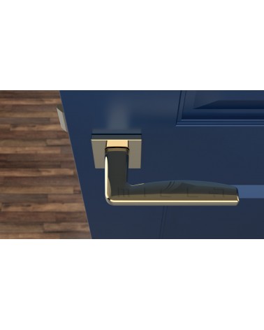 Manija de puerta oro pulido ERBA manija de diseño vista desde arriba montada en una puerta