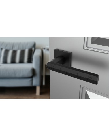 Maneral de puerta moderno FRESIA maneral de diseño vista superior inclinada montado en una puerta