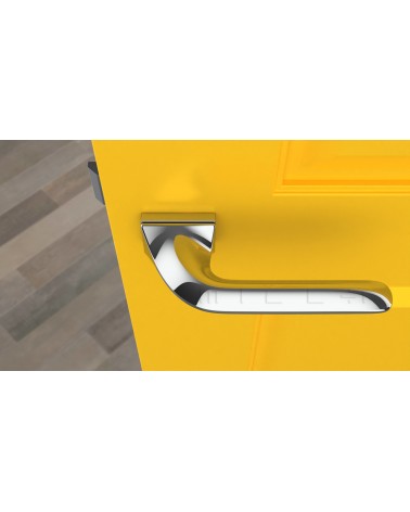 Tirador de puerta cromada brillante GLADIOLA tirador de diseño vista superior montada en una puerta