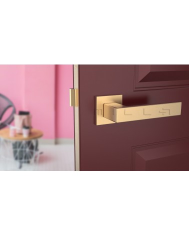 Manija de puerta clásica PINA manija de diseño vista frontal montada en una puerta