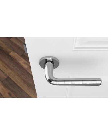 Palanca de puerta cromo pulido TULIPA para puerta interior de diseño vista superior montada en una puerta