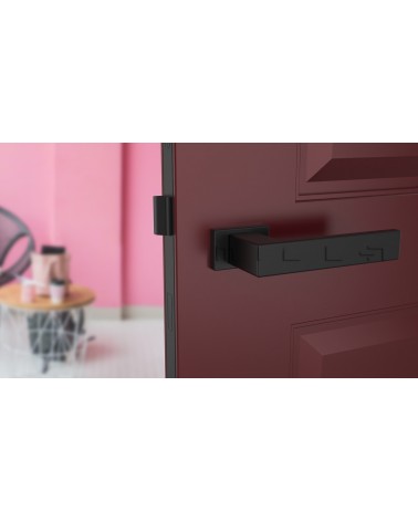 Tirador de puerta negra PINA tirador de diseño vista frontal montada en una puerta
