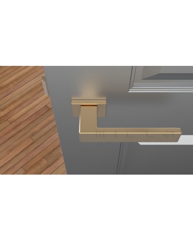 Tirador de puerta moderna PINA manilla de diseño vista desde arriba montada en una puerta
