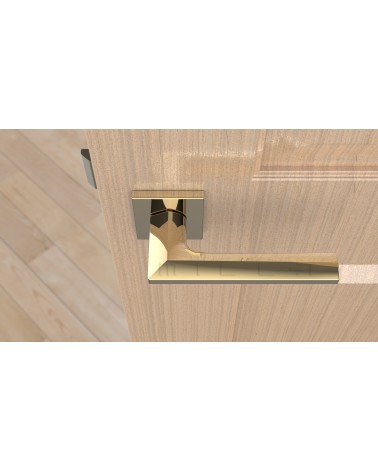Manilla oro pulido JASMINA manilla de diseño vista desde arriba montada en una puerta