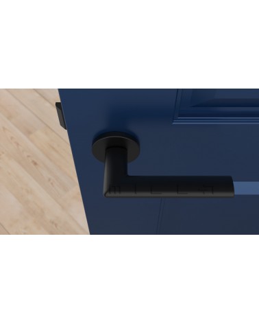 Palanca de puerta negra KALMIA palanca de diseño vista superior montada en una puerta