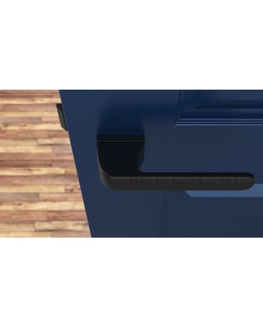Tirador de puerta negra PLUMERIA tirador de diseño vista superior montada en una puerta