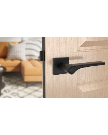 Tirador de puerta Contemporánea BERGERIA tirador design vista frontal montada en una puerta