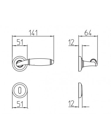 Manilla de puerta Mandelli Melody con dimensiones