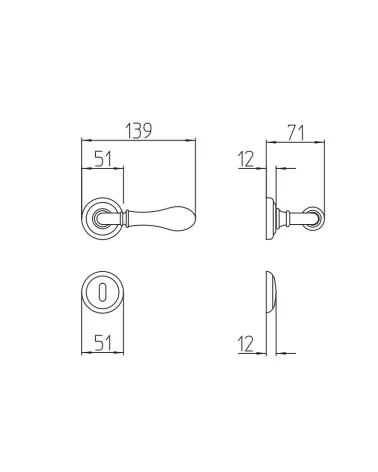 Manija de puerta en latón Mandelli Naxos con dimensiones