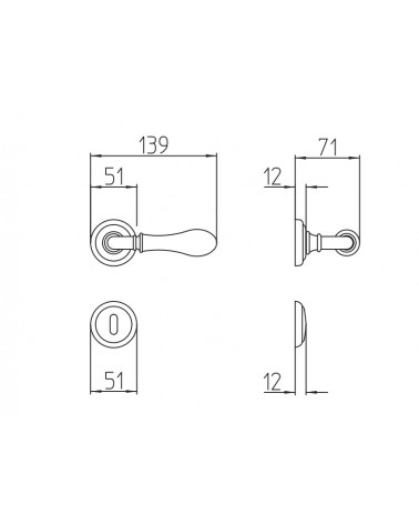 Manija de puerta en latón Mandelli Naxos con dimensiones