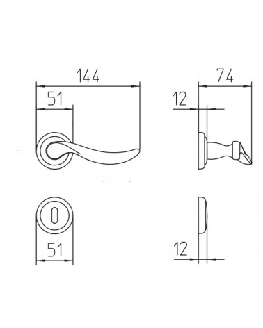 Manija de puerta Mandelli Norma con dimensiones