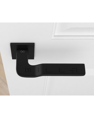 Palanca de puerta futurista LINE BALI herraje de diseño vista desde arriba montada en una puerta