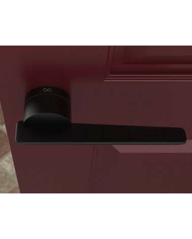 Manilla de puerta negra JUMELLE manilla de diseño vista superior montada en una puerta