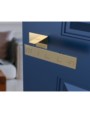 Manija de puerta oro pulido Apollo manija design vista inclinada montada en una puerta