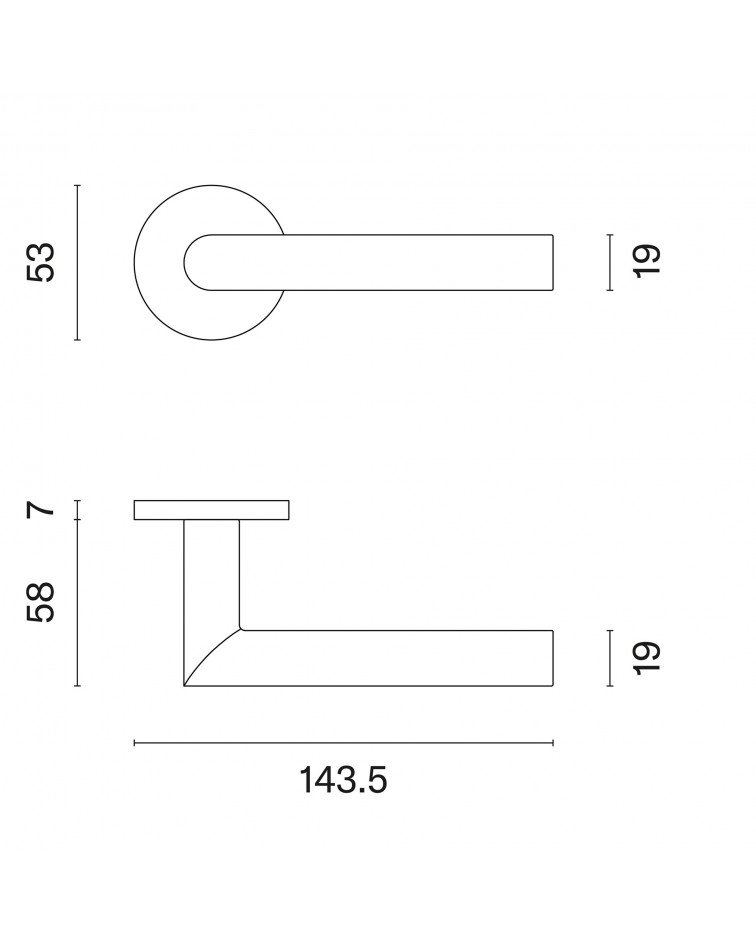Palanca de puerta sobre placa redonda ARABIS con dimensiones