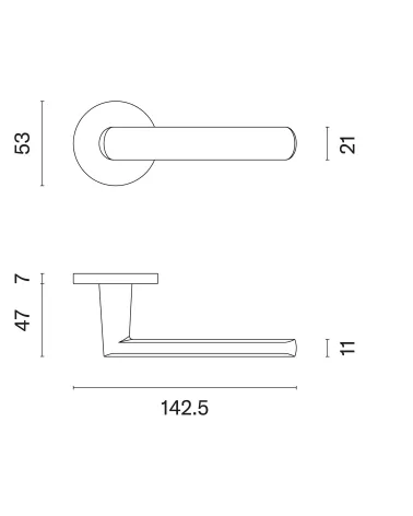 Palanca de puerta sobre placa redonda FRAGOLA con dimensiones