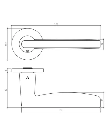 Palanca de puerta sobre placa redonda LUNA con dimensiones