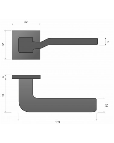 Maneta de puerta sobre placa cuadrada LINE BALI con dimensiones