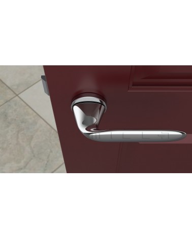 Manija de puerta de zamak PEONIA diseño color 1 vista superior montada en una puerta