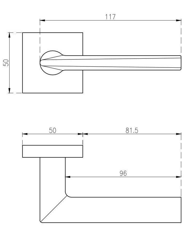 Manija de puerta de zamak PRIMULA con dimensiones