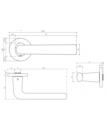 Manija de puerta de zamak TULIPA con dimensiones