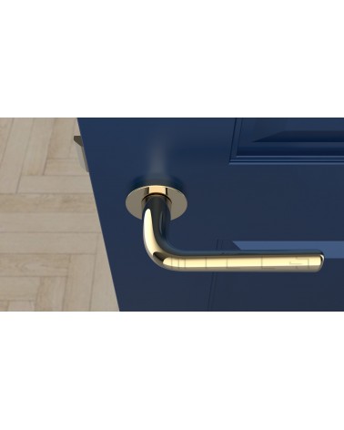 Maneral de puerta de zamak TULIPA maneral design color 2 vista superior montado en una puerta