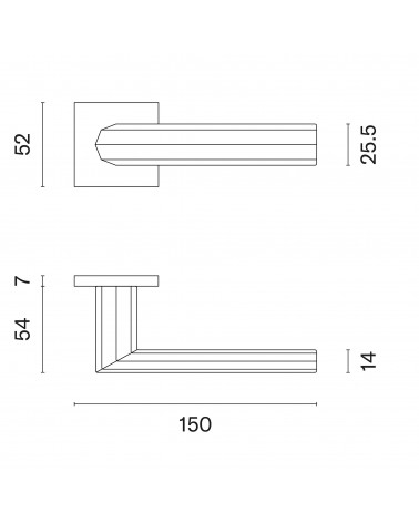 Tirador de puerta de zamak FRESIA con dimensiones