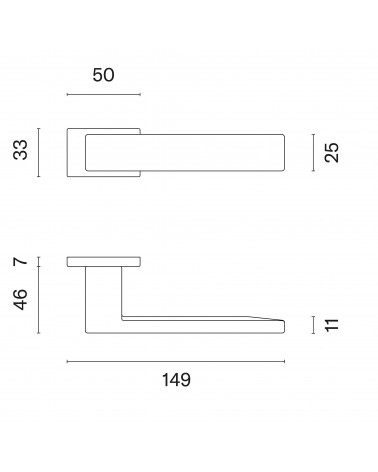 Tirador de puerta de zamak PINA con dimensiones