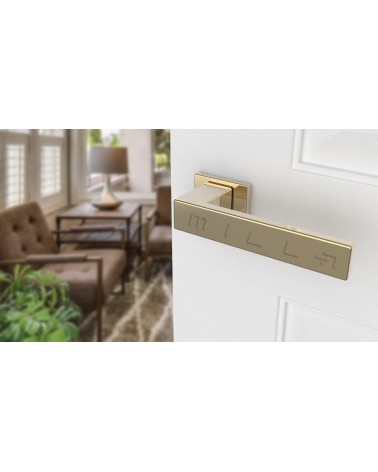 Tirador de puerta de zamak PINA tirador de diseño vista superior inclinada montado en una puerta