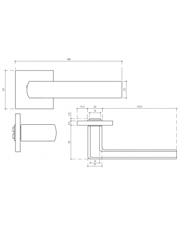 Manecilla de puerta en zamak HOSTA con dimensiones