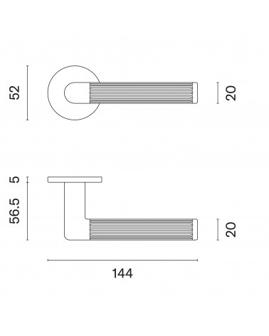 Manija de puerta en zamak LOBELLIA con dimensiones