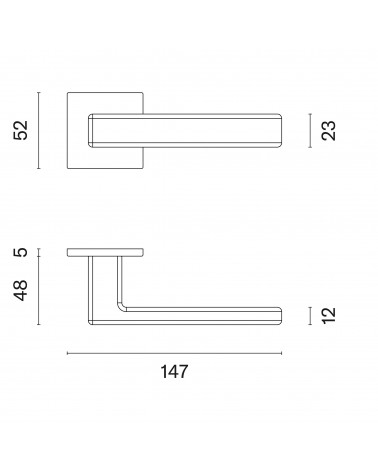 Palanca de puerta sobre placa cuadrada TILLIA con dimensiones