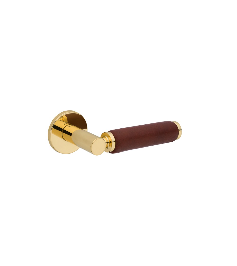 Manija de puerta dorada pulida en cuero oscuro TUPAI 4200/201 redonda - diseño de tirador