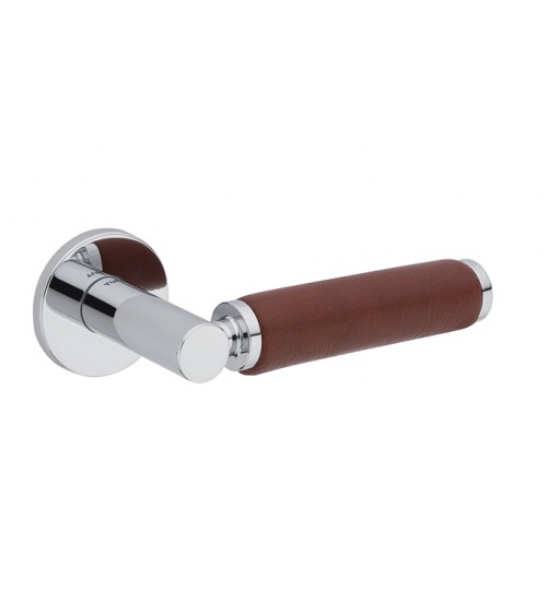 Tirador de puerta cromado pulido en cuero oscuro TUPAI 4200/201 redondo - tirador de diseño