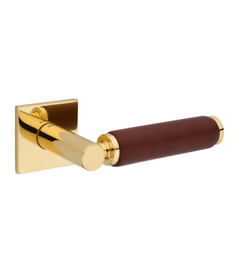 Manija de puerta dorada pulida en cuero oscuro TUPAI 4200/201 cuadrada - manija de diseño