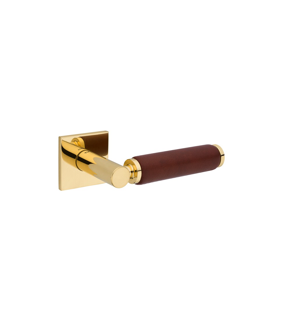 Manija de puerta dorada pulida en cuero oscuro TUPAI 4200/201 cuadrada - manija de diseño