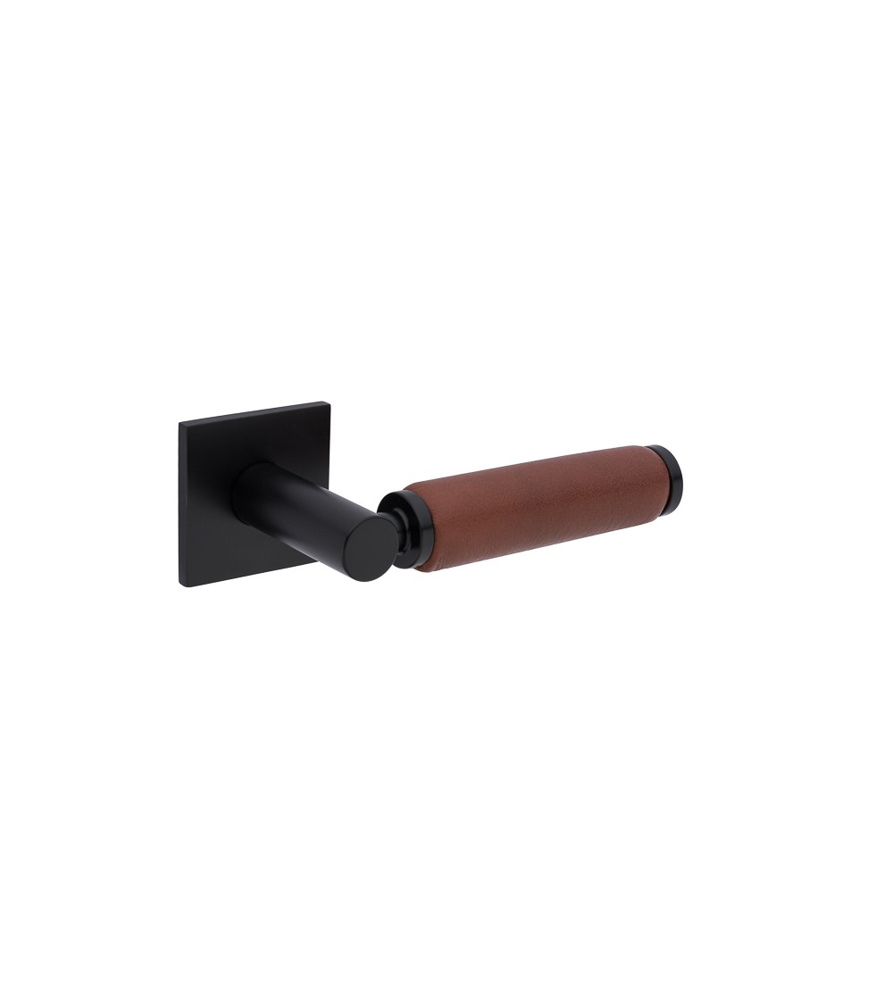 Manija de puerta negra en cuero oscuro TUPAI 4200/201 cuadrada - manija de diseño