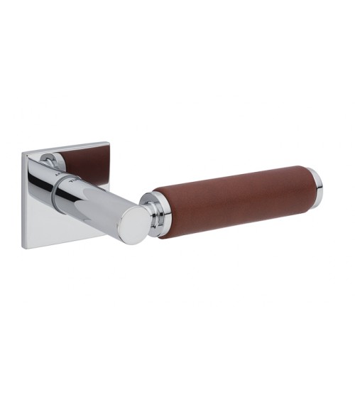 Manija de puerta cromada pulida en cuero oscuro TUPAI 4200/201 cuadrada - manija de diseño