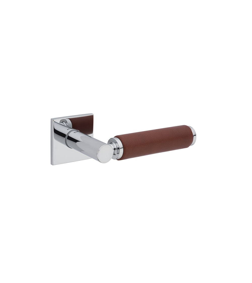 Manija de puerta cromada pulida en cuero oscuro TUPAI 4200/201 cuadrada - manija de diseño