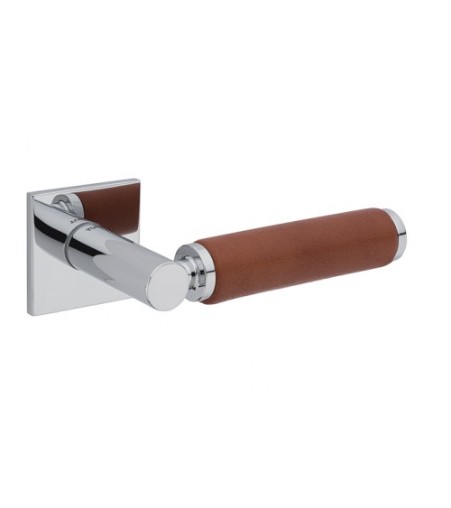 Tirador de puerta cromado pulido en cuero claro TUPAI 4200/200 cuadrado - tirador de diseño
