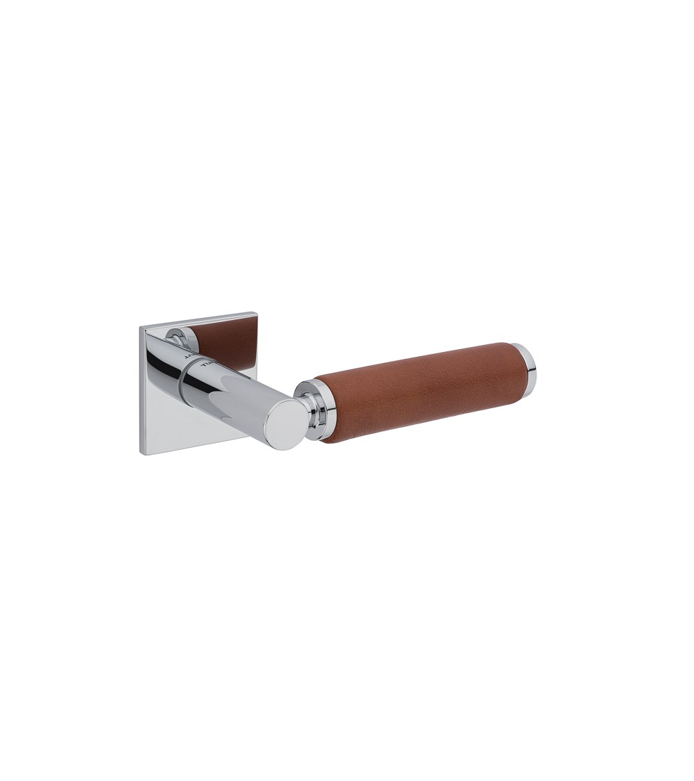 Tirador de puerta cromado pulido en cuero claro TUPAI 4200/200 cuadrado - tirador de diseño