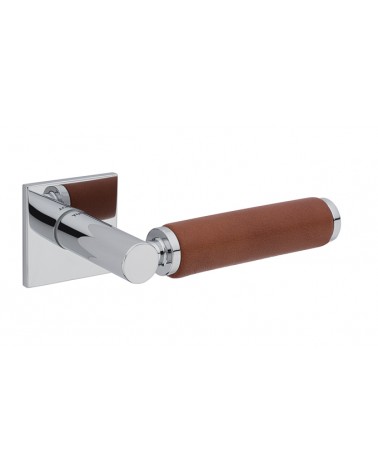 Tirador de puerta cromado pulido en cuero claro TUPAI 4200/200 cuadrado - tirador de diseño