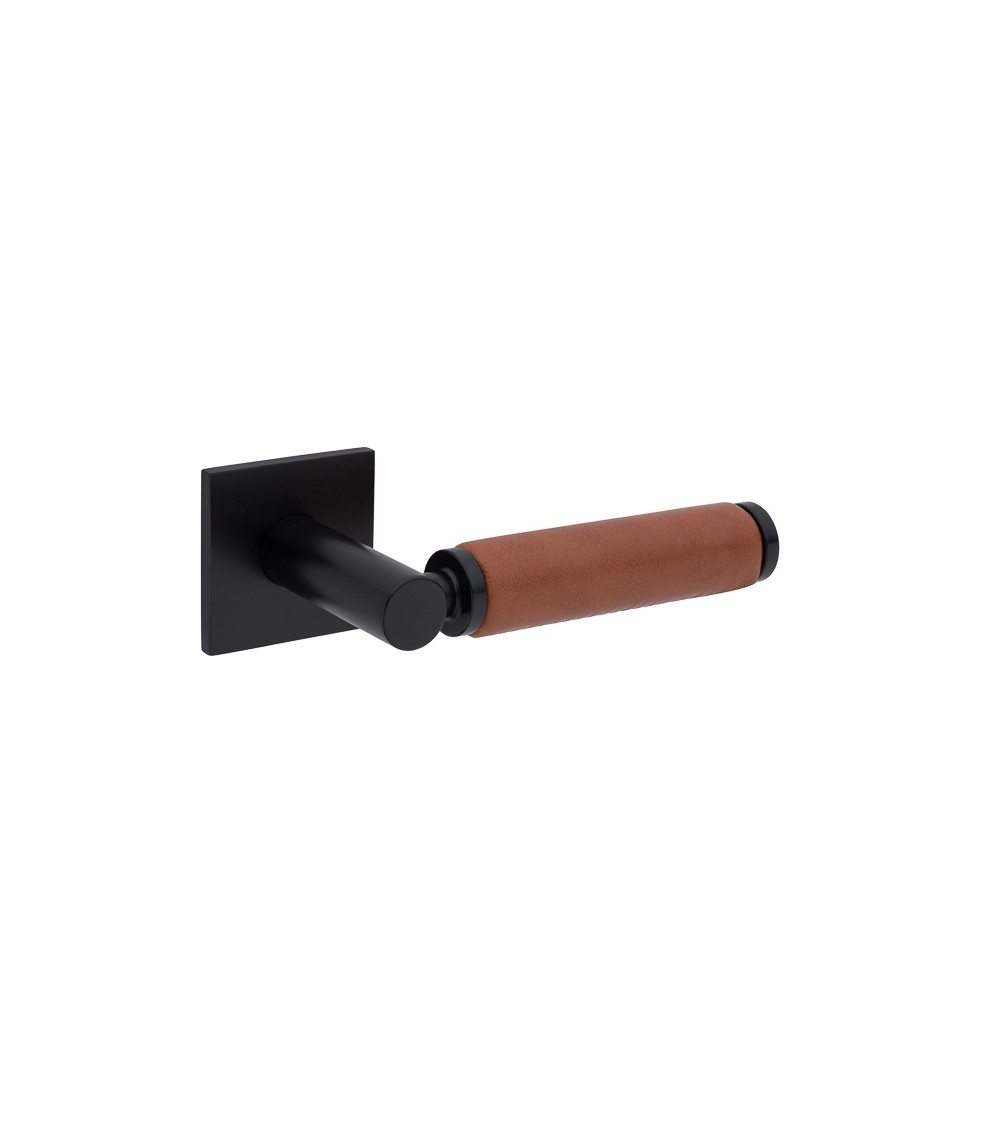 Tirador de puerta negro en cuero claro TUPAI 4200/200 cuadrado - herraje design