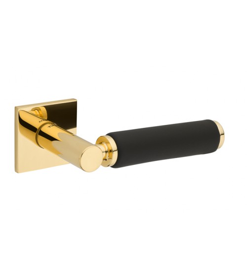 Tirador de puerta dorado pulido en cuero negro TUPAI 4200/202 cuadrado - tirador design
