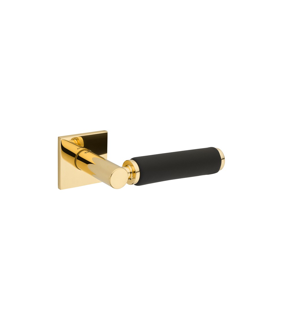 Tirador de puerta dorado pulido en cuero negro TUPAI 4200/202 cuadrado - tirador design