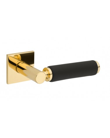 Tirador de puerta dorado pulido en cuero negro TUPAI 4200/202 cuadrado - tirador design